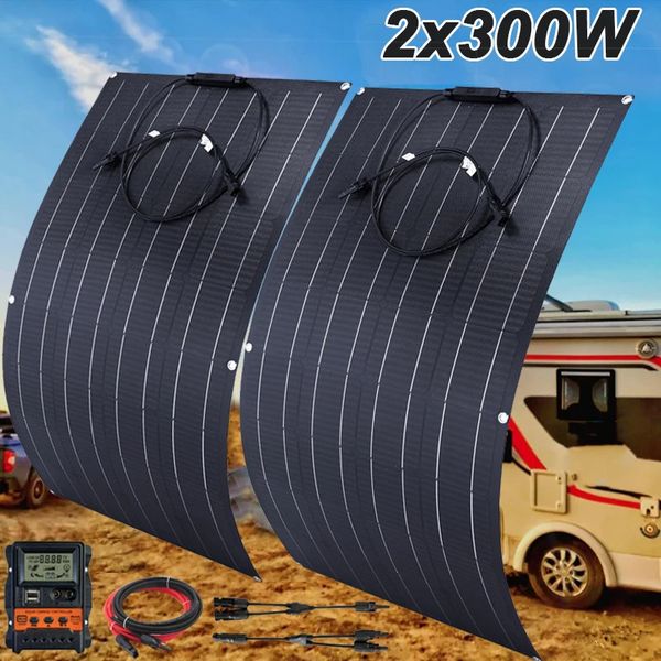 Chargeurs 600W 300W Flexible panneau solaire cellule chargeur d'énergie bricolage connecteur pour Smartphone charge RV voiture bateau Camping système d'alimentation 231120