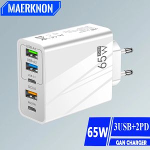 Chargers 65W GAN USB -lader PD Type C Snellaad telefoonlader Power Adpaters voor iPhone 15 14 Xiaomi Samsung EU/US Plug Wall Charger