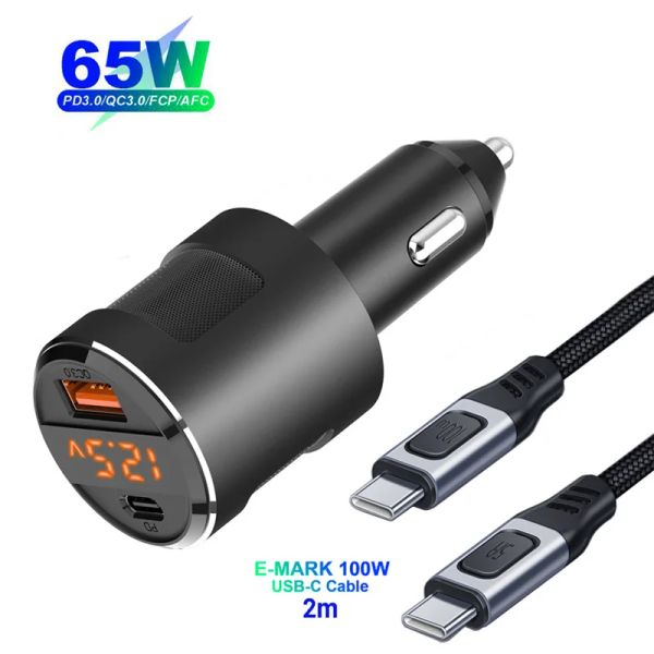 Cargadores 65W USBC Voltaje Pantalla Car Carger rápido de 100W Cable USBC para MacBook Air iPad Pro iPhone 12 laptop Samsung Xiaomi PPS QC3.0