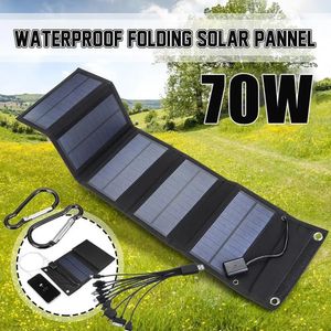 Cargadores 70W Panel solar plegable 5V USB Cargador de batería portátil para teléfono celular Banco de energía impermeable al aire libre Accesorios para acampar 231030