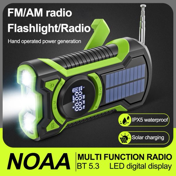 Cargadores Radios de clima de emergencia solar 8000mAh Bluetooth 5.3 Mano de manivel