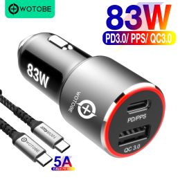 Laders 83W autolader, 1Port USB C PPS/PD 65W/45W/30W/18W, 1Port QC3.0/AFC voor Type C Laptop iPhone14 11/SE S10/S20/Opmerking 10 XPS 13/15/17