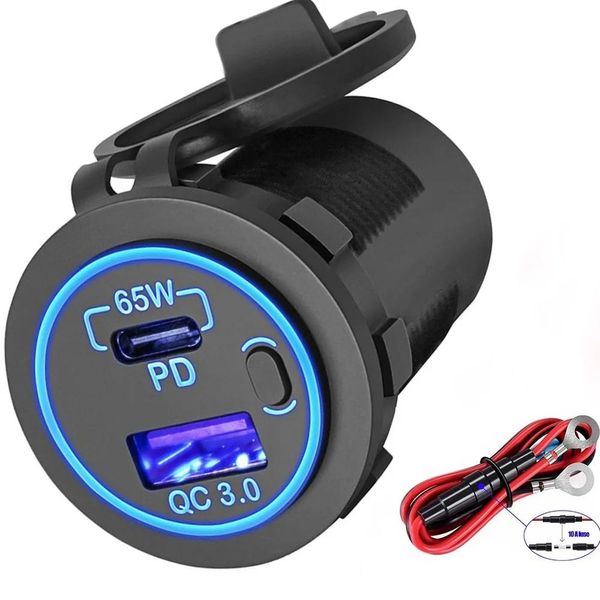 Cargadores 83w Cargador de coche para computadora portátil Toma de corriente 65w Pd3.0 Usb C y 18w Qc3.0 Cargador de puerto USB con interruptor para automóvil Rv Marine Motocycle Boat