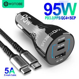 Cargadores 95W USB C Car Carger, 3port PPS/PD 65W/45W/30W/20W QC3.0 18W para Mibook Huawei Tipo C Tableta de la computadora portátil iPhone 13/12 S20/21 Nota 10