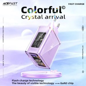 Chargers AceFast A45 Crystal Gan3 65W EU Fast Charging Charger voor iPhone 15/14/13/12 USB C PD3.0 Quick Charge Adapter voor MacBook -laptop