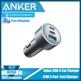 Chargers Anker 335 USBC autolader, 67W 3Port Compact Fast Charger Car Adapter met PIQ 3.0 voor iPhone 15/14/13 /12/11