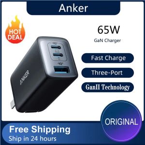 Chargers Anker Nano II 65W Charger Threeport 735 USB C Gan Fast Compact Pliable Mur Charge pour MacBook Pro / Air iPad Galaxy S20 12 Mini