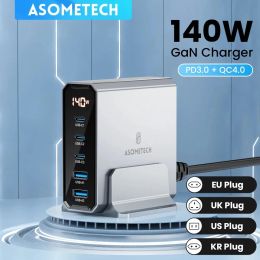 Chargers Asometech 140W GAN USB Type C Chargeur rapide Ports plusieurs ports QC4.0 PD Charger rapide pour MacBook ordinateur portable Tablet iPhone 14 Samsung S23