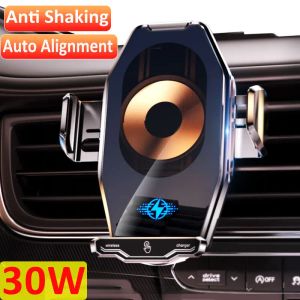 Laders Automatische uitlijning 30W Wireless Car Charger Air Vent Mount Telefoonhouder voor iPhone 14 13 12 Samsung Xiaomi Fast Charging Stand