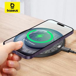 Chargers BaseUS 15W Charger sans fil rapide pour iPhone 15 14 13 pour AirPods Visible Qi Wireless Charging Pad pour Samsung S22 S10 Xiaomi LG