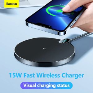 Chargers BaseUS 15W Qi Chargeur sans fil pour iPhone 13 12 11 Pro Airpods LED Affichage de charge de bureau rapide pour Samsung Xiaomi
