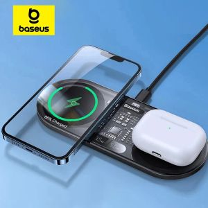 Chargers Baseus 20W Dual Wireless Charger Fast Qi Wireless Charging Digital LED -display voor iPhone 15 14 AirPod Pro Samsung laadkussen