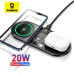 Chargers BaseUS 20W Double chargeurs sans fil pour iPhone 15 14 Airpod Pro Fast Qi Charger sans fil pour Samsung Xiaomi 12 Pro Charging Pad
