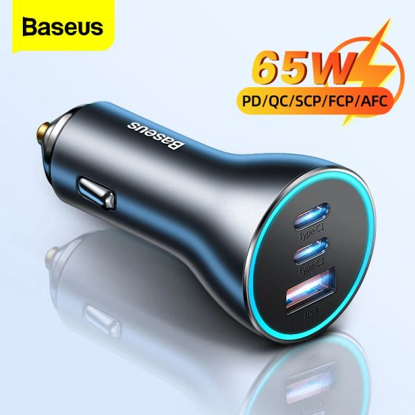 Chargers BaseUS 65W chargeur USB Type C Chargeur rapide Chargeur rapide QC 4.0 PD 3.0 Chargeur de charge rapide dans la voiture pour iPhone 13 Pro Xiaomi Samsung Huawei