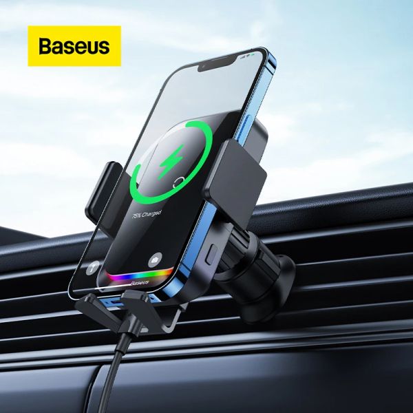 Chargers Baseus Wireless Charging Car Mount Air Outlet Téléphone Téléphone Chargeur GPS Mount pour iPhone 12 13 Pro Max Xiaomi Samsung Huawei