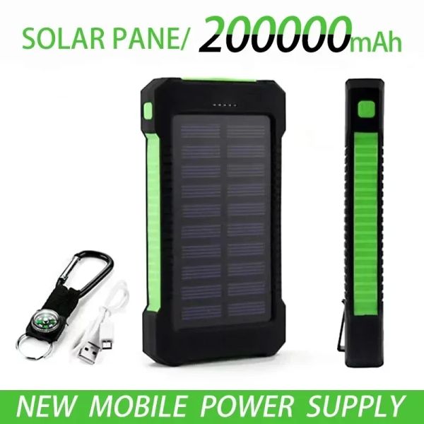 Chargers BestSelling 200000mAh Top Solar Bank Solar Bank Termroproping Emergency Charger externe Powerbank pour Mi iPhone LED SOS Light