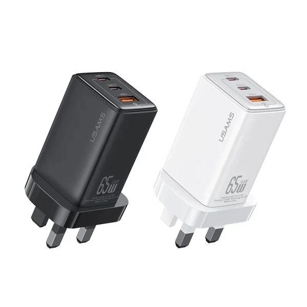 Cargadores blancos blancos USB CARGERS Adaptadores GaN 65W Adaptador de pared de carga rápida Cargador de enchufes del Reino Unido para la computadora portátil para teléfonos móviles