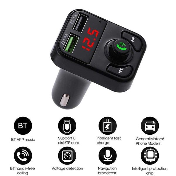 Cargadores Bluetooth 5.0 Transmisor FM para coche Adaptador de radio inalámbrico Bluetooth Reproductor de música Transmisor Kit de coche con llamadas manos libres A3 2022WE1
