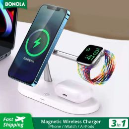 Chargers Bonola LED -lamp 5 In 1 magnetische draadloze oplader voor iPhone 13/14/15 Pro Wireless Chargers Station voor Apple Watch/AirPods Pro
