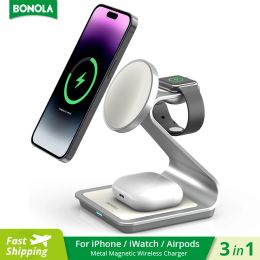 Chargers Bonola Magnetic 3 in 1 draadloze oplader voor iPhone 13/14 Pro Max/12 30W Wireless Charging Station voor Apple Watch/AirPods Pro