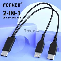 FONKEN Type C Kabel 2 In 1 Micro USB C Kabel Korte 25 CM Mobiele Telefoon Oplader Kabel voor Xiaomi Samsung Oplaadsnoer Mini Kabel x0804