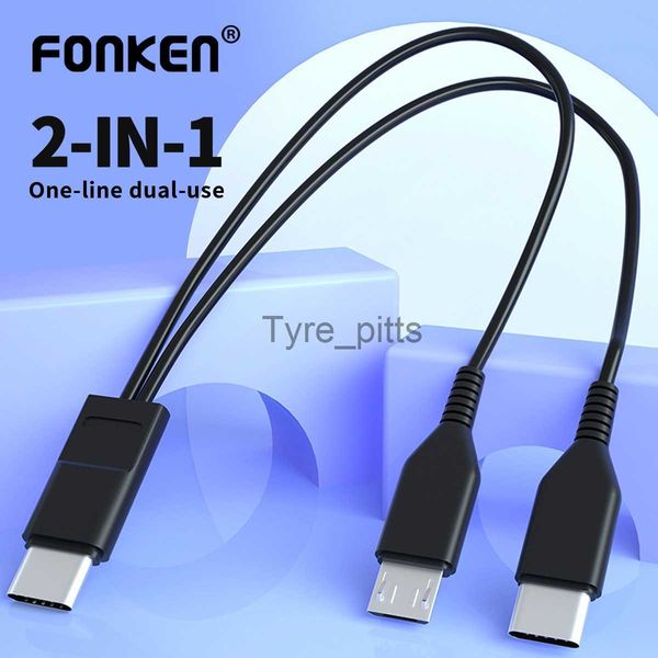 Cargadores/Cables FONKEN Tipo C Cable 2 en 1 Micro USB C Cable Corto 25CM Cable de cargador de teléfono móvil para Xiaomi Samsung Cable de carga Mini Cable x0804