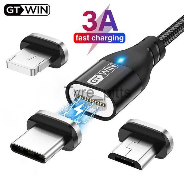 Chargeurs/Câbles GTWIN 3A Chargeur Magnétique à Charge Rapide Câble USB pour IPhone Samsung Xiaomi Téléphone Aimant Câble de Charge Micro USB Type C Câble x0804