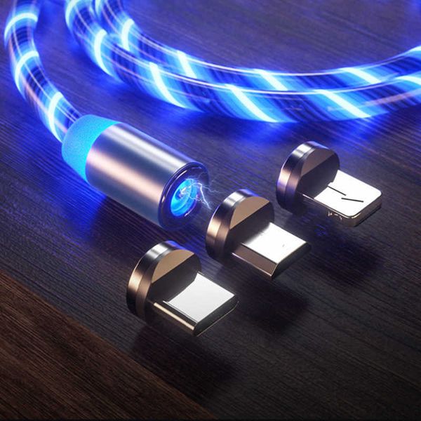 Cargadores Cables Tutew LED Glow Flowing Cargador magnético Cable USB Tipo C Micro USB C 8 pines Carga para iPhone Cable magnético Cable de carga W220924