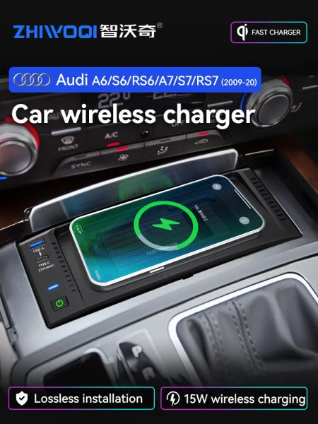 Chargers Car Wireless Phone Charger Holder pour A6 S6 S6 RS6 A7 S7 RS7 C7 20122018 ACCESSOIRES DE CHARING RAPIDE Plaque mobile Typec / USB