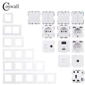 Chargers Coswall E20 Série Blanc Panneau PC Switch Mur Eu Socket français HDMICOMPATIBLE USB TYPEC 18W FAST CHARGER TV TV RJ45 Module DIY