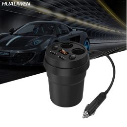 Chargers Creative Cup Holder Car Charger One met vier Digital Display Line Energy Cup Car Charger Dual USB autolader