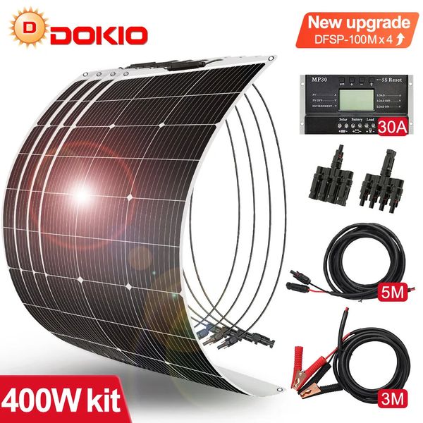 Cargadores DOKIO 18V 100W200W400W Panel solar flexible Cargador impermeable Paquete de batería de 12V para el hogarCarCampingBoat 231120