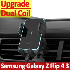 Chargers Dual Coil Wireless Car Charger Telefoonhouder Stand Mount RGB CAR Snellaadstation voor iPhone 14 13 Samsung Galaxy Z Flip 4 3