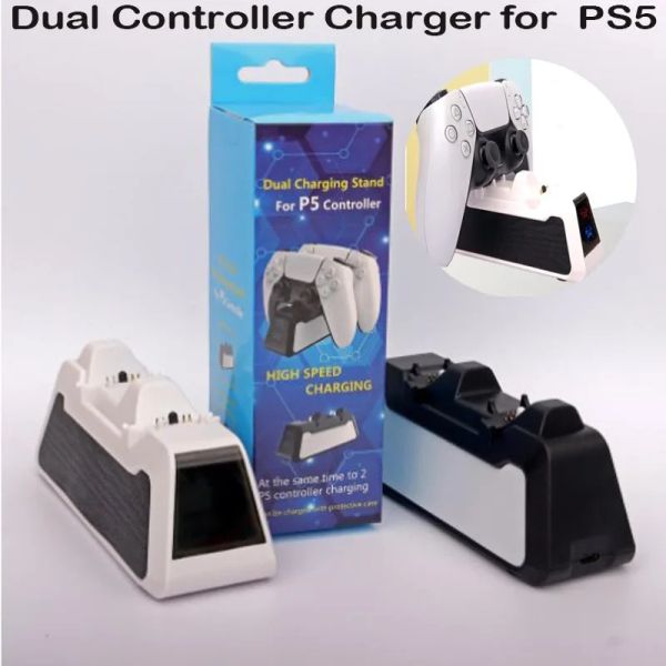 Cargadores Cargador rápido dual para controlador inalámbrico PS5 Estación de carga tipo C USB para Sony PlayStation5 Joystick Gamepad