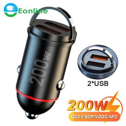 Chargers Eonline 200w Mini Dual Usb Car Charger 100w Quick Charge Adapter Car Iphone Charger Accessories Hidden Pull Ring Car Co Vivo