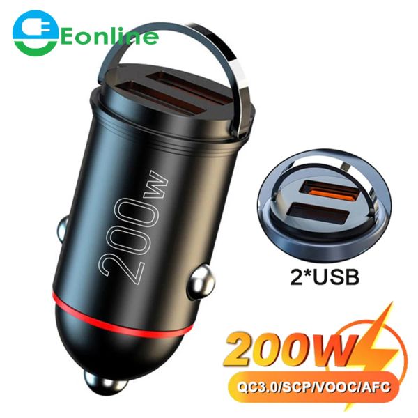 Chargers Eonline 200W Mini Double USB Car Chargeur 100W Adaptateur de charge rapide Car Chargeur iPhone Accessoires Hidden Pull Ring Car CO VIVO