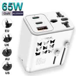 Chargers Eonline 3D Universal Travel Adapter 65W Gan Charger avec UK EU AU US PLIGS, 2USBC PD et USBA QC3.0 pour les ordinateurs portables