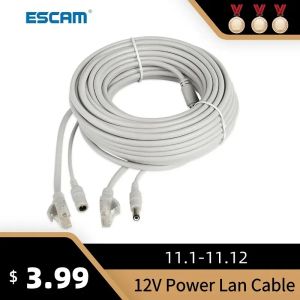 Opladers ESCAM 30M/20M/15M/10M/5M RJ45 + DC 12V Power LAN kabelsnoer Netwerkkabels voor CCTV -netwerk IP -camera