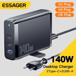 Chargers Essager 140W GAN USB TYPE C Charger de bureau 100W Charge rapide QC4.0 PD3.0 Station de Chagers rapide pour MacBook Samsung iPhone ordinateur