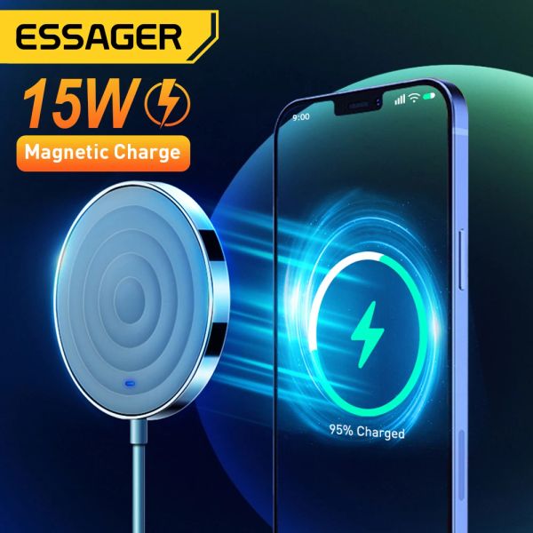 Chargers Essager 15W Qi Cargador inalámbrico magnético para iPhone 12 13 14 Pro Max Mini Inducción Fast Magic Magic Wireless Almohadilla de carga de carga