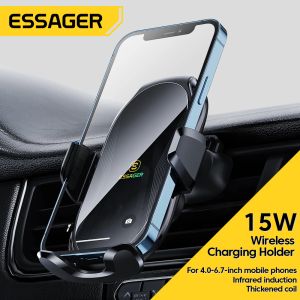 Chargers Essager 15W Sans fil de charge rapide Bracket Car Chargeur magnétique Téléphone Smart Sensor Air Air Ventime pour iPhone 13 Samsung
