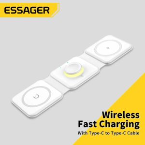 Laders Essager 3 In 1 magnetische 15W Qi draadloze oplader opvouwbare opladerstandaard voor iPhone 13 12 /airpod /iWatch 7 6 Xiaomi Snel opladen