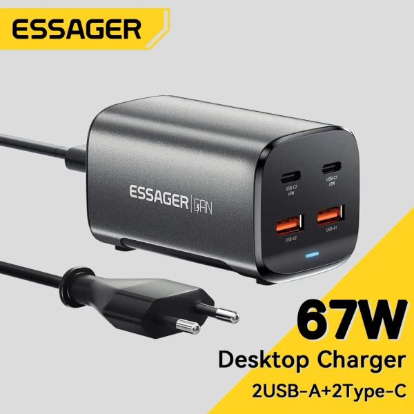 Chargers Essager 67W Gan Desktop Chargeur rapide USB C Chargeur Quick Charge 4.0 QC 3.0 PD USBC Type C pour MacBook Samsung Iphone