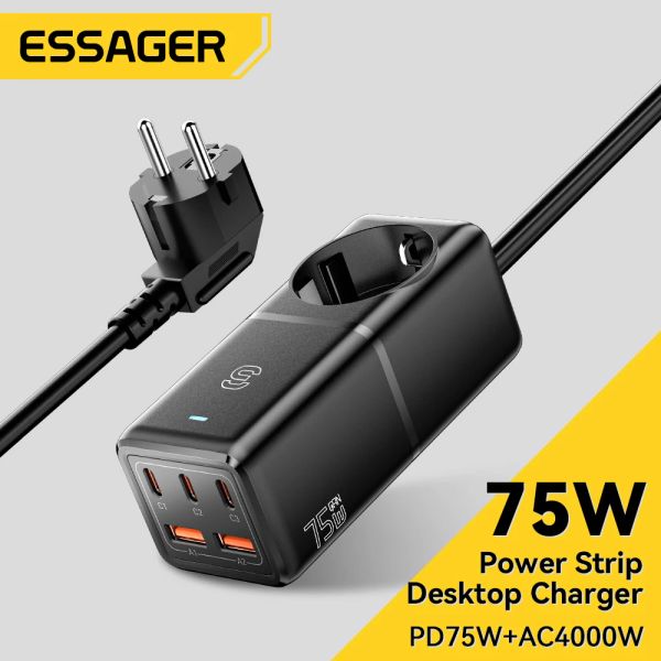 Chargers Essager Gan USB Type C Desktop 75W Cargador Quick Charge 65W Estación de carga rápida para MacBook iPhone Xiaomi la computadora portátil Samsung