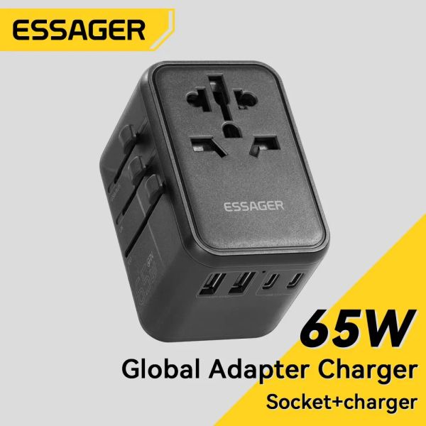 Chargers Essager Universal Travel Charger 65W Fast Charger Travel Adapter Wall Charde para EE. UU. UE UK AUS AUS COMPLEGO COMPLETO COMPLETO FUNCIONAL