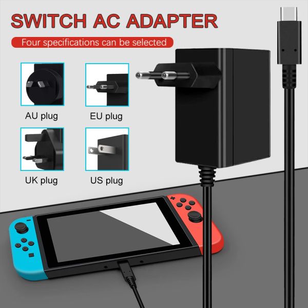 Cargadores UE EE. UU. Reino Unido AU enchufe cargador/adaptador de CA para Nintendo Switch consola de juegos carga de viaje de pared 5V 2.6A carga USB tipo C alimentación