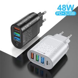 Chargers EU USB Charger USB PD 48W Charge rapide pour Xiaomi Samsung Huawei QC 3.0 Type C Adaptateur de chargeur mural rapide