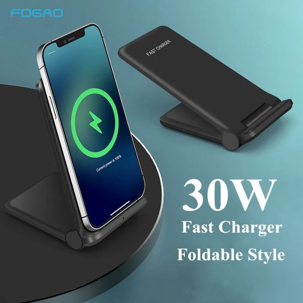 Chargers Fdgao Fast Wireless Charger Poldable Charging Stand 30W pour iPhone 15 14 13 12 11 XS Max XR X 8 Samsung S23 S22 Galaxy Note 20