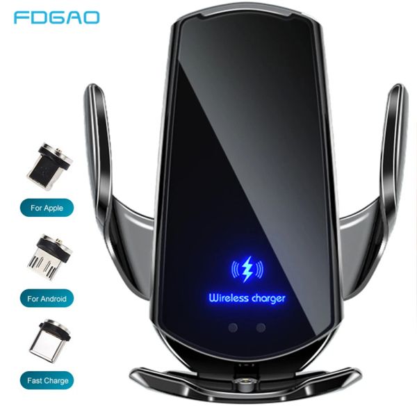 Chargers Fdgao Wireless Charger Car Mot Automatic 15W / 10W Air Venture Téléphone pour iPhone 15 14 13 12 11 XS XR x 8 Samsung S23 S22