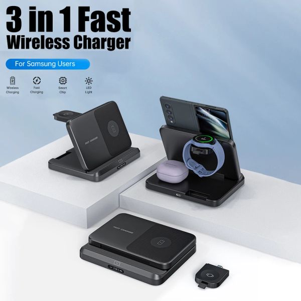 Chargers Plipable Wireless Charger Stand pour Samsung Galaxy Z Fold 5 4 3 S23 Ultra Fast Charging Dock Station for Galaxy Watch 6 Buds2